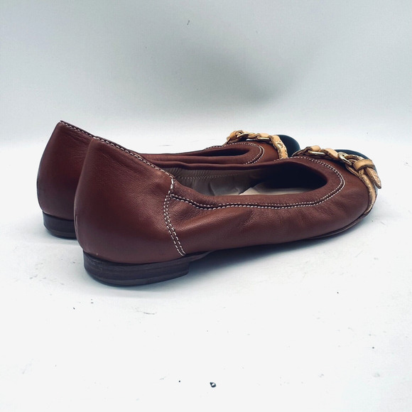 AGL Shoes Womens 36.5 US 6.5 Brown Black Ballet Flats Cap Toe Buckle Monika - Picture 8 of 12